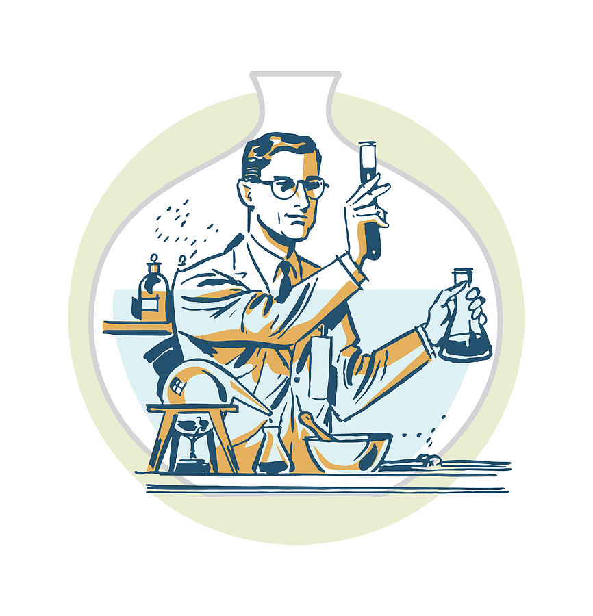 Vintage Drawing - Scientist in Laboratory #16 by CSA Images