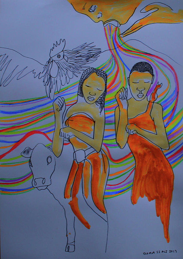 Kintu and Nambi #160 Painting by Gloria Ssali