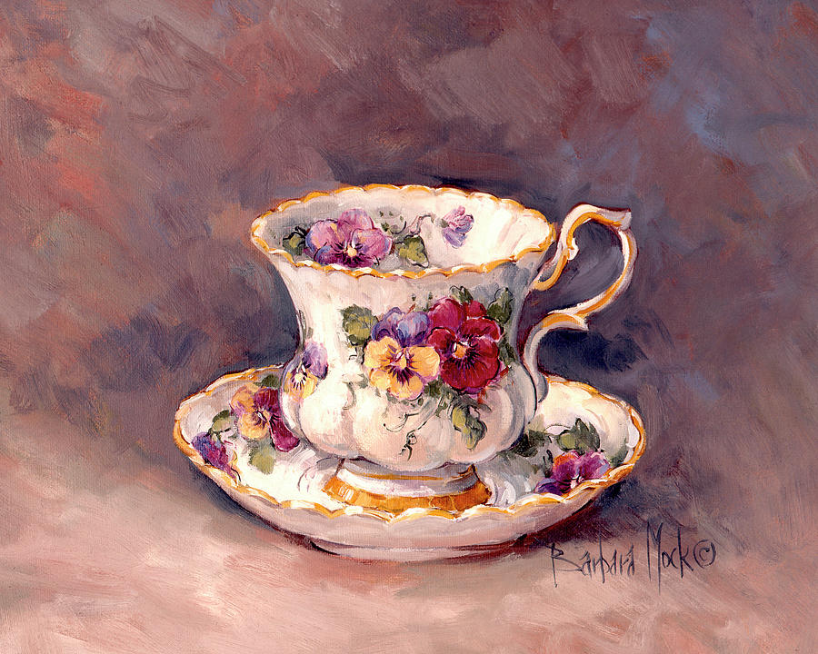 Tea Painting - 160 Pansy Teacup by Barbara Mock