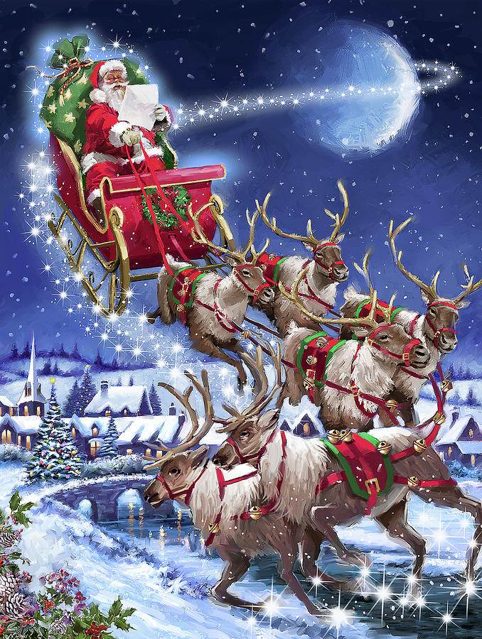 1603 Santas Sleigh Team Usa Mixed Media by The Macneil Studio