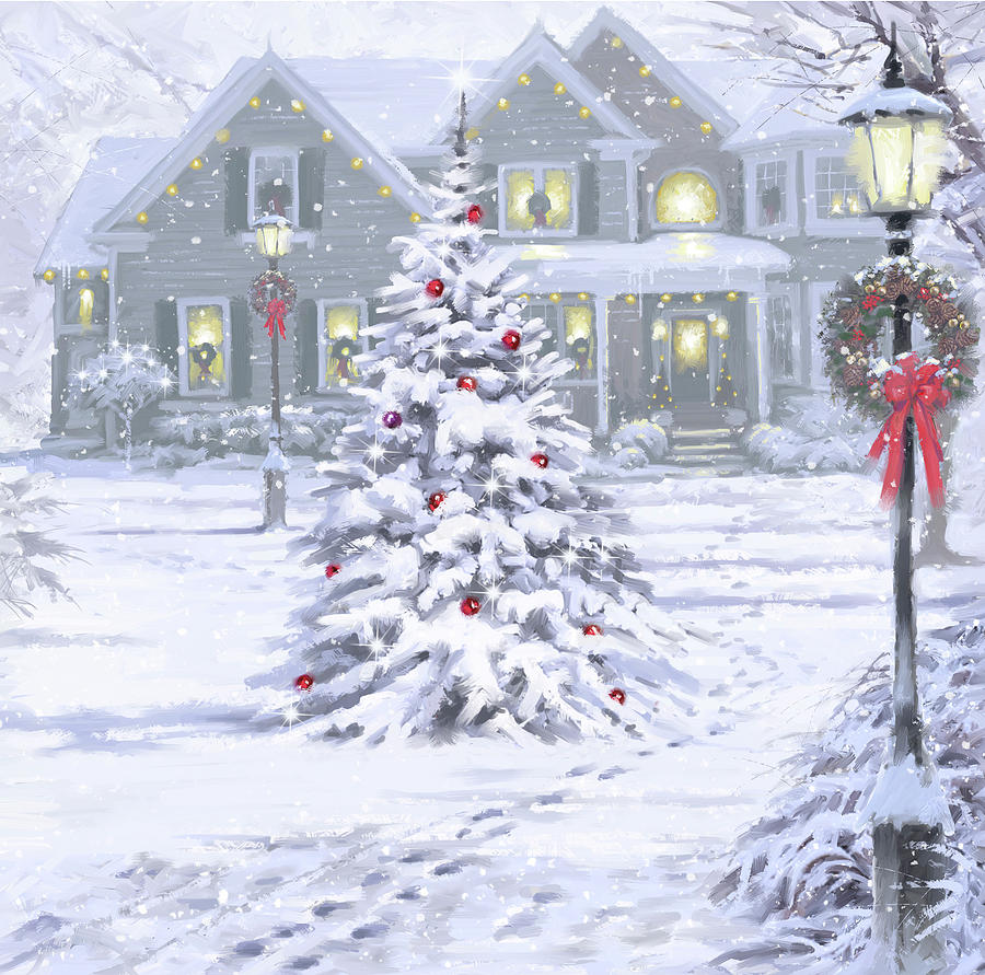 1604 Christmas House Mixed Media by The Macneil Studio