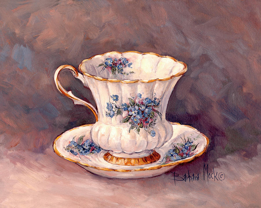 Coffee Painting - 163 Blue Nosegay Teacup by Barbara Mock