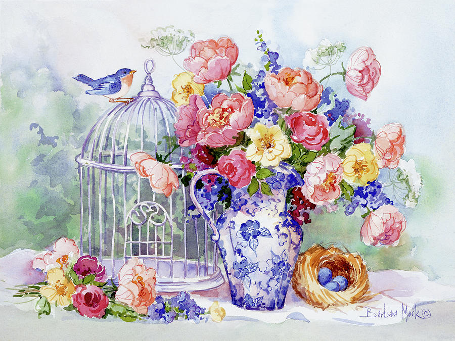 Finch Painting - 1665 Blue Bird Sonata by Barbara Mock