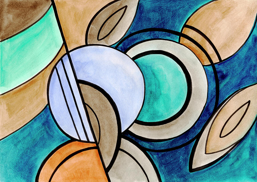 Abstract composition with different shapes and lines. Painting by Yuri