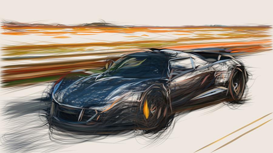 Hennessey Venom GT Draw #18 Digital Art by CarsToon Concept