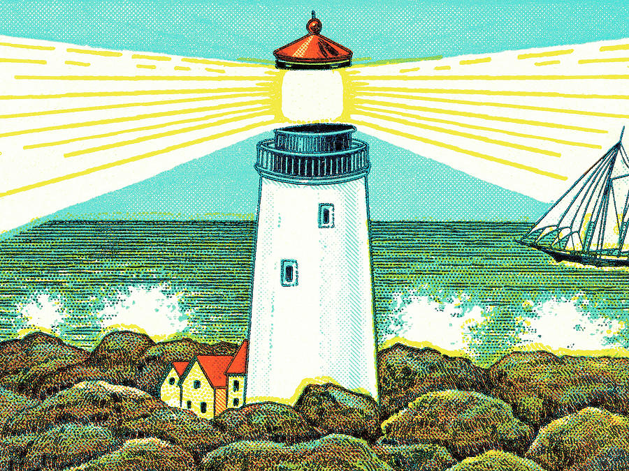 Vintage Drawing - Lighthouse #17 by CSA Images