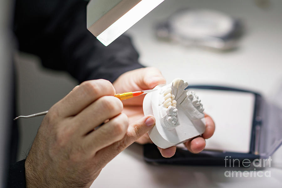 Prosthetic Dentistry Technician At Work Photograph by Microgen Images