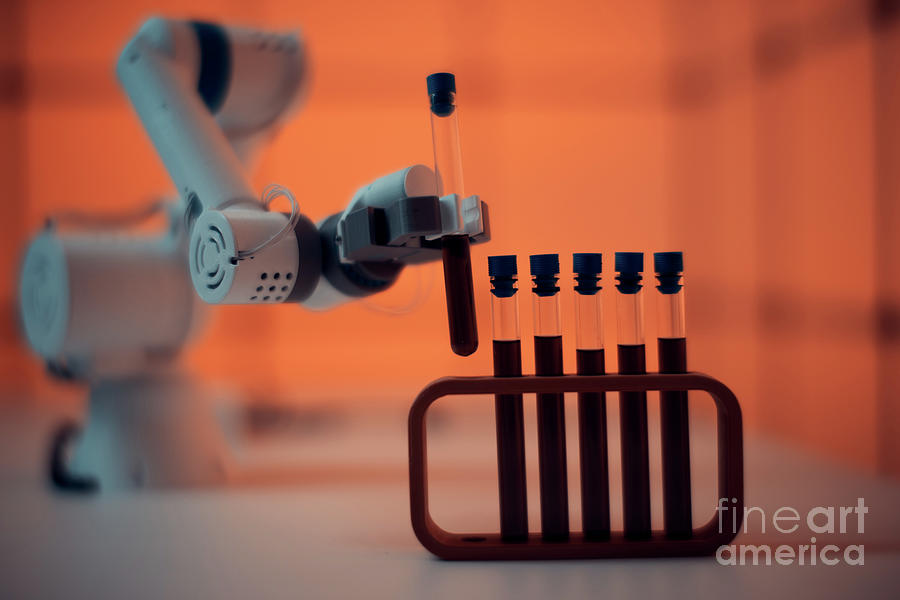 Laboratory Photograph - Robotic Arm Holding Test Tube #17 by Wladimir Bulgar/science Photo Library