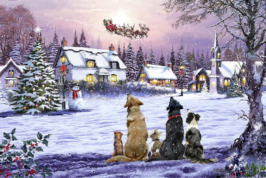 1719 Dogs Watching Santa 2 Mixed Media by The Macneil Studio