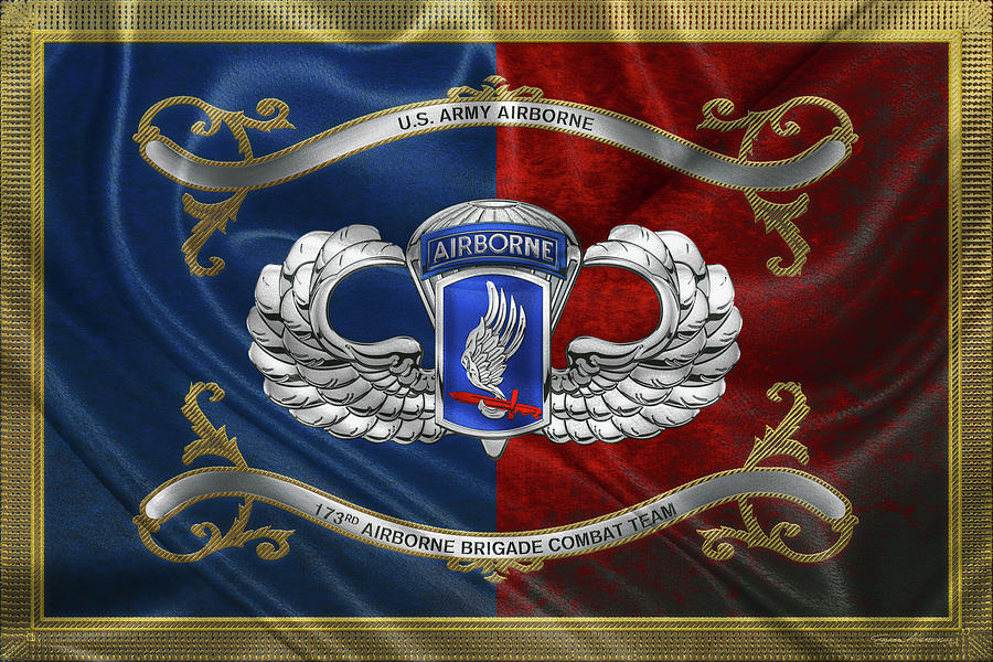 173rd Airborne Brigade Combat Team - 173rd  A B C T  Insignia with Parachutist Badge over Flag Digital Art by Serge Averbukh