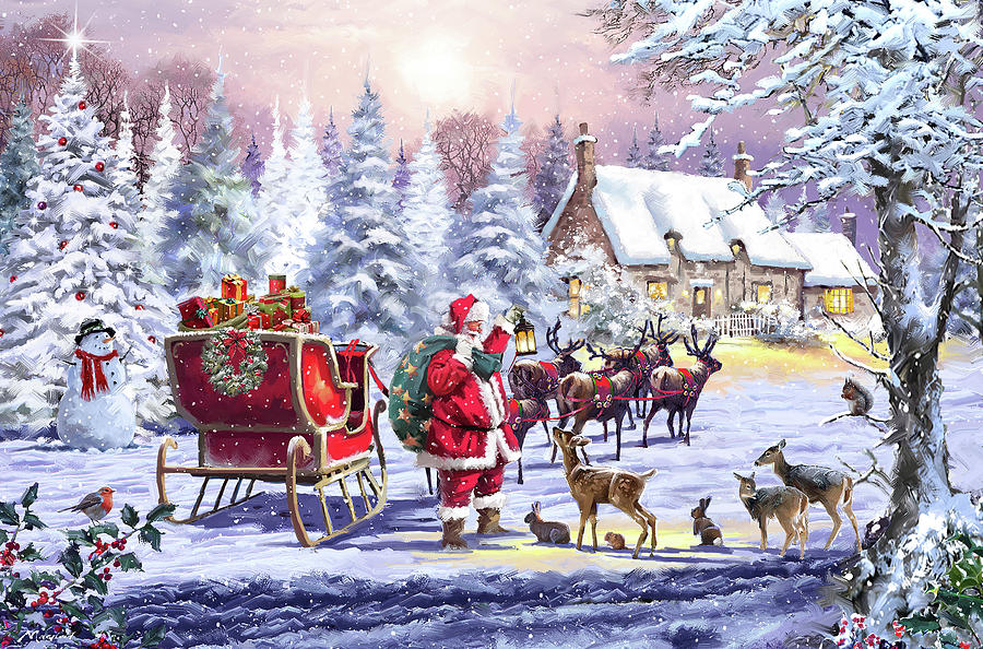 Country Mixed Media - 1761 Santa And Animals by The Macneil Studio Country Mixed Media - 1761 Santa And Animals by The Macneil Studio