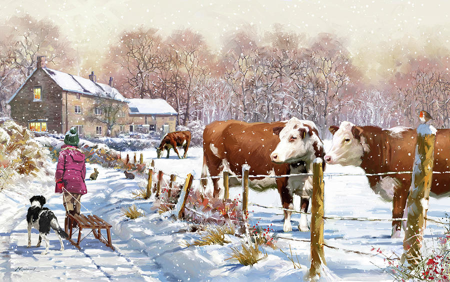 1778 Christmas Cattle Mixed Media by The Macneil Studio