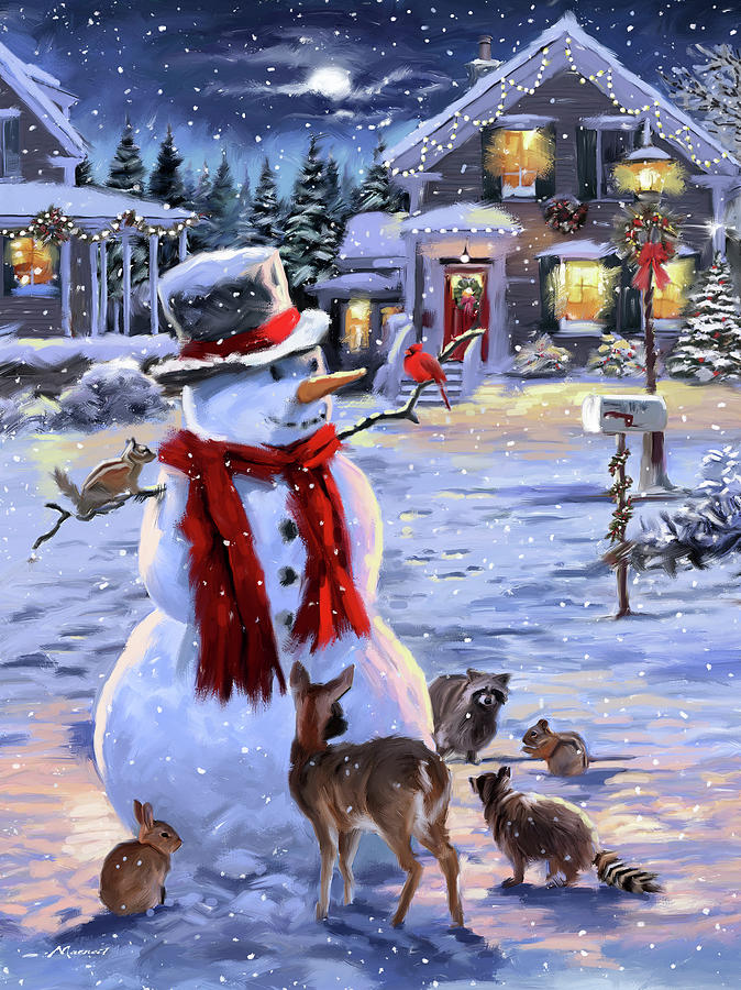 1786 Snowman And Animals Mixed Media by The Macneil Studio
