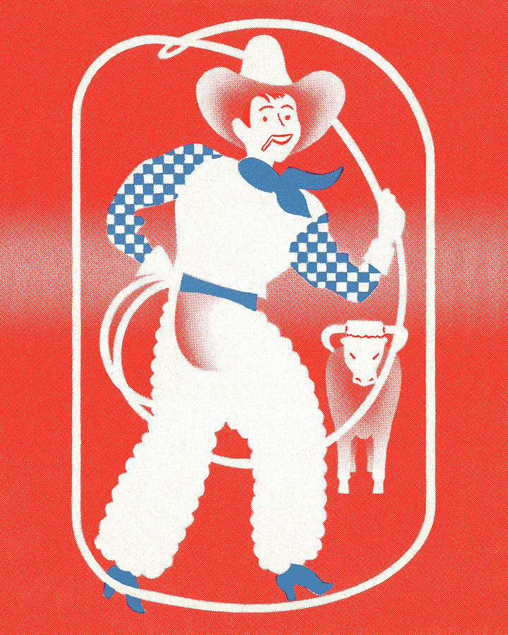 Vintage Drawing - Cowboy with lasso #18 by CSA Images