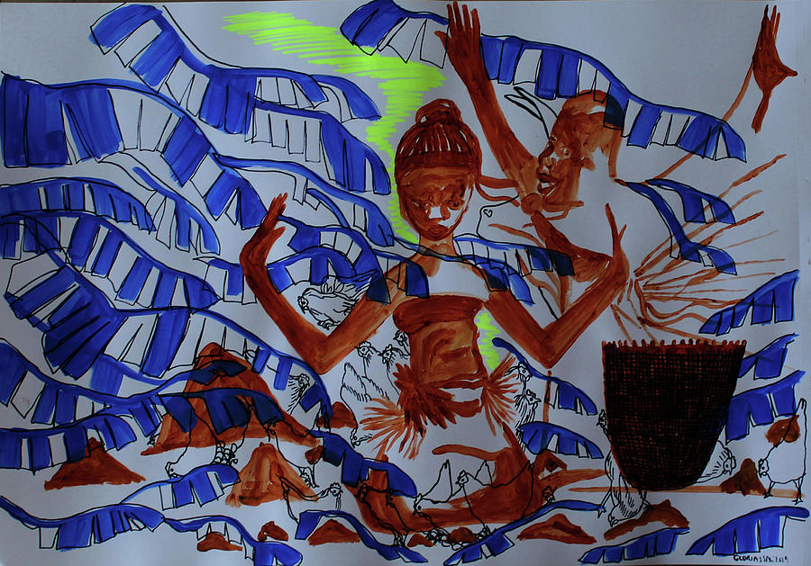 Kintu and Nambi Kintus Tasks #18 Painting by Gloria Ssali