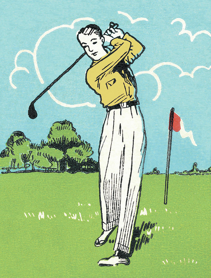 Golf Drawing - Man Golfing #18 by CSA Images