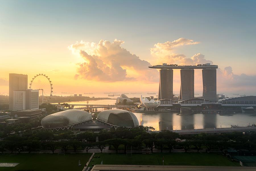 Sunset Photograph - Panorama Of Singapore Business District #18 by Prasit Rodphan
