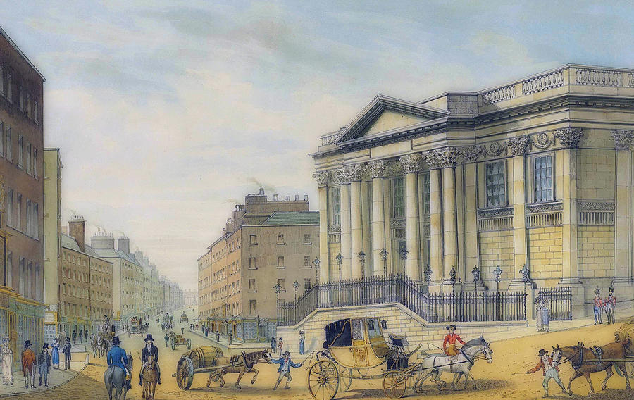 Vintage Painting - 1818 The Royal Exchange, Dame Street, With A Distant View Of Col by Mountain Dreams