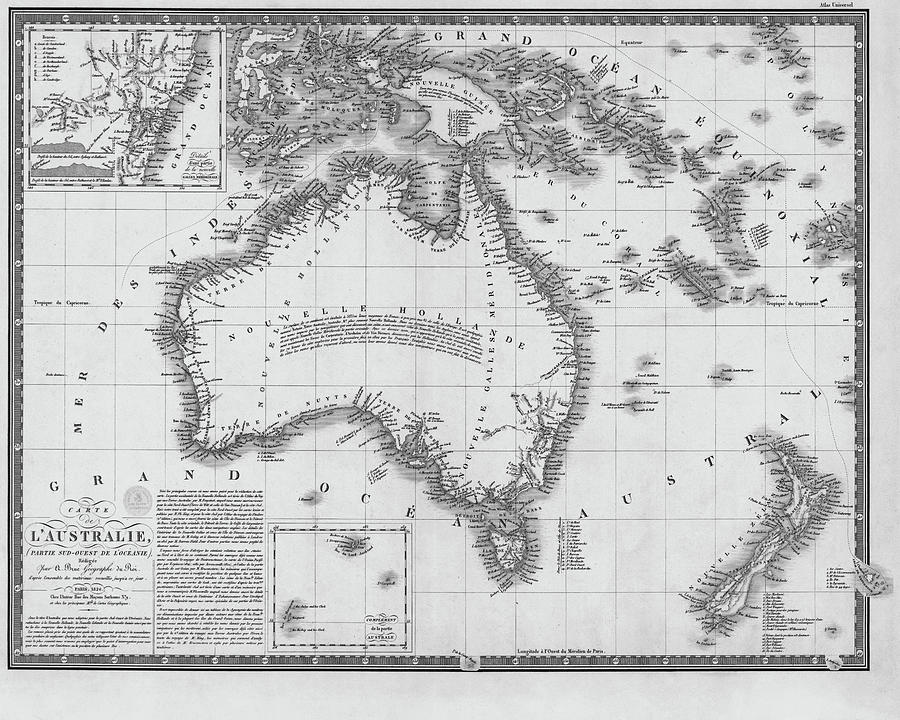 1826 Map of Australia AU Black and White Digital Art by Toby McGuire