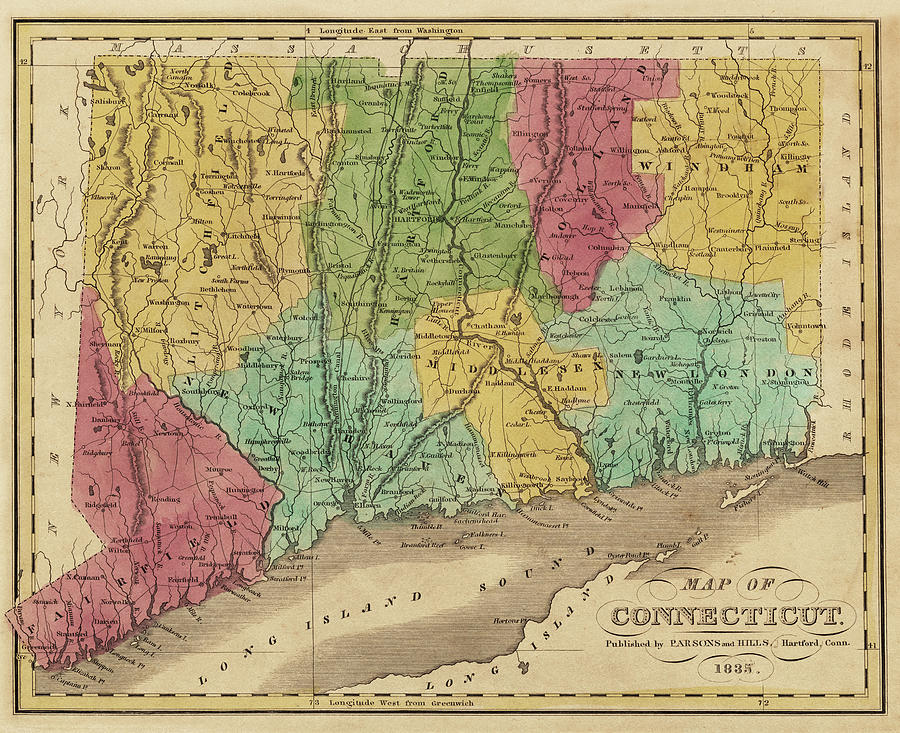1835 Map of Connecticut and Long Island Sound Historical Map Digital Art by Toby McGuire