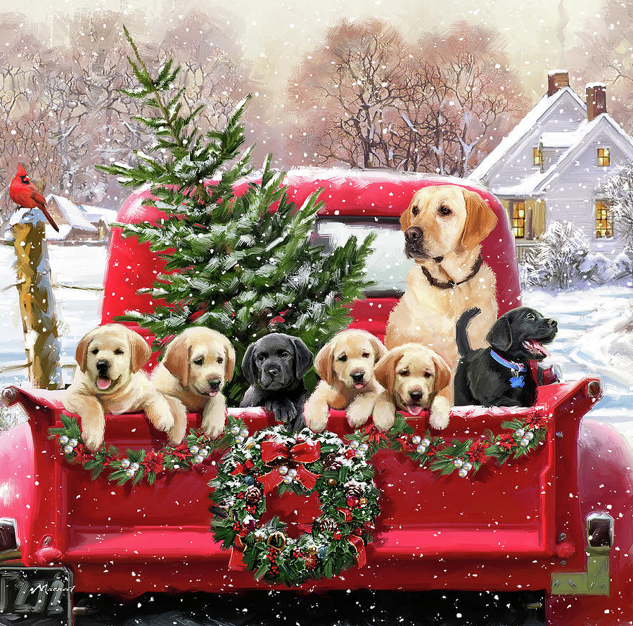 Christmas Mixed Media - 1836(2) Labs Truck by The Macneil Studio Christmas Mixed Media - 1836(2) Labs Truck by The Macneil Studio