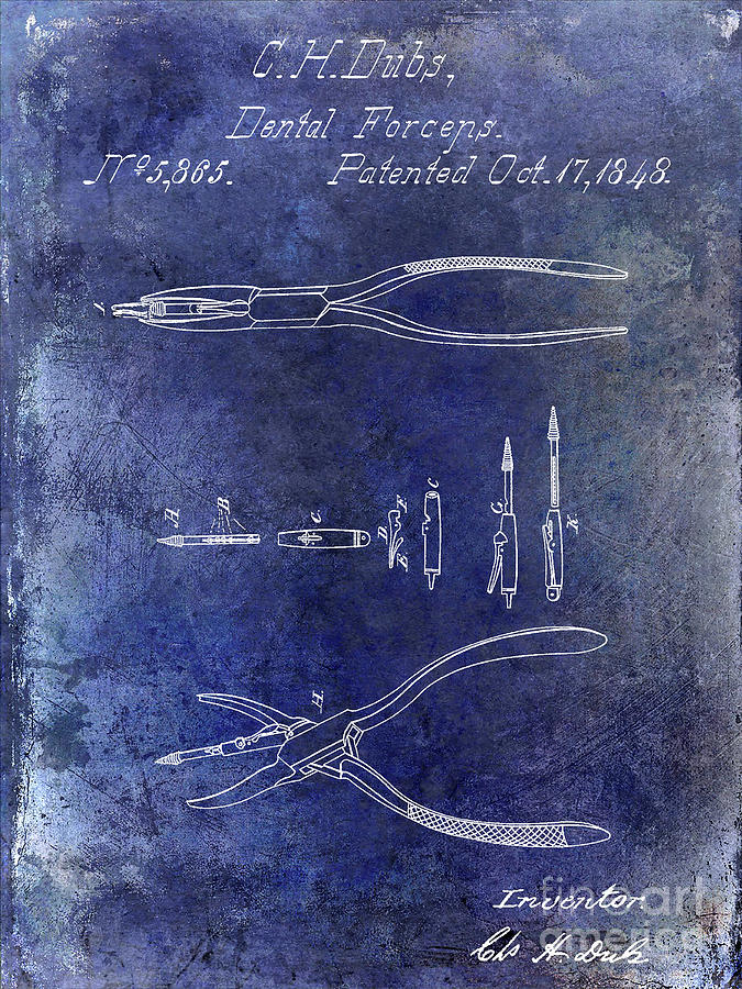 1848 Dental Forceps Patent Blue Photograph by Jon Neidert