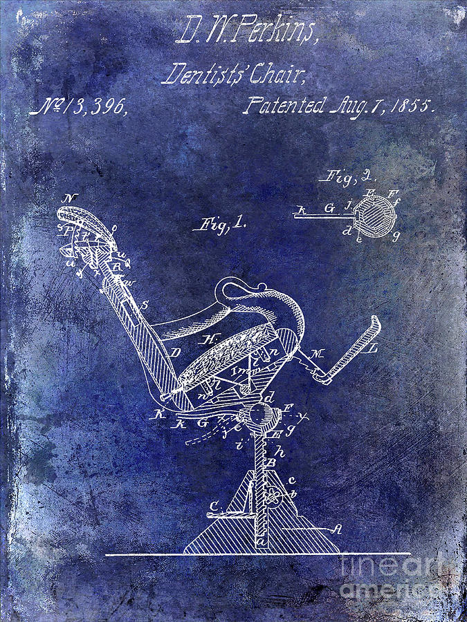 1855 Dentist Chair Patent Blue Photograph by Jon Neidert