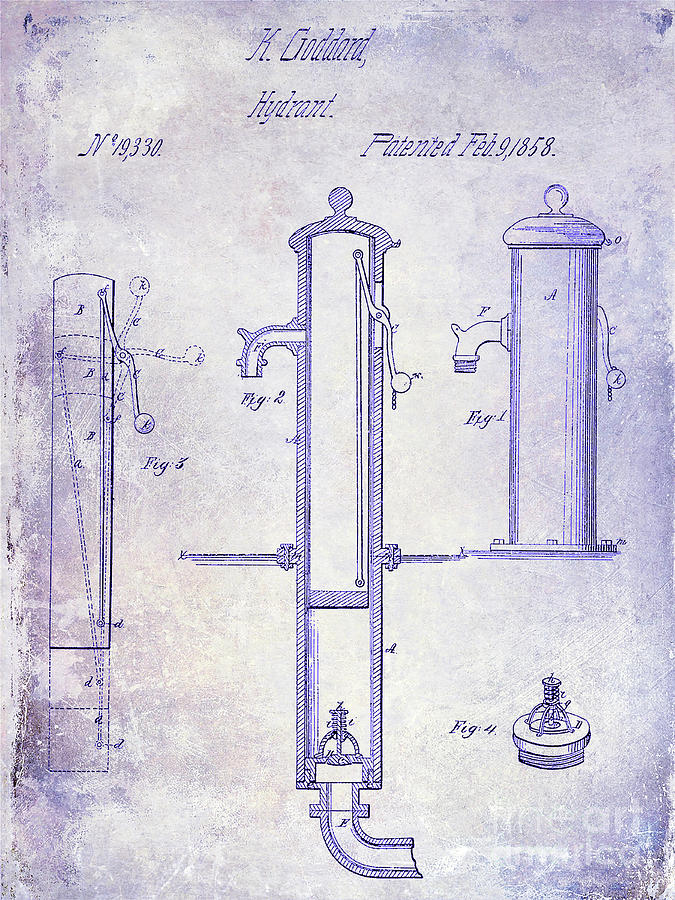 1858 Fire Hydrant Blueprint Photograph by Jon Neidert