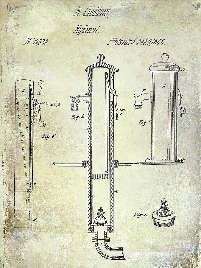 1858 Fire Hydrant Patent Photograph by Jon Neidert