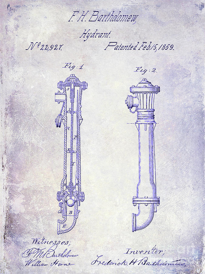 1859 Fire Hydrant Patent Blueprint Photograph by Jon Neidert