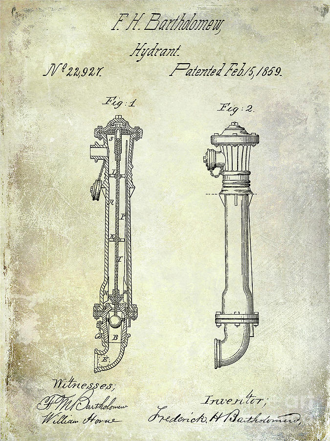 1859 Fire Hydrant Patent Photograph by Jon Neidert