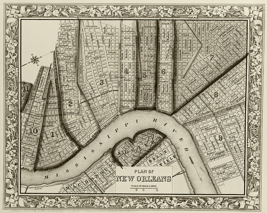 1860 New Orleans City Plan Map Sepia Digital Art by Toby McGuire