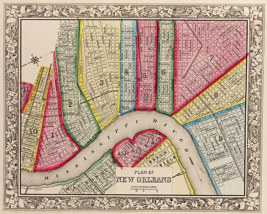 1860 New Orleans City Plan Map Digital Art by Toby McGuire