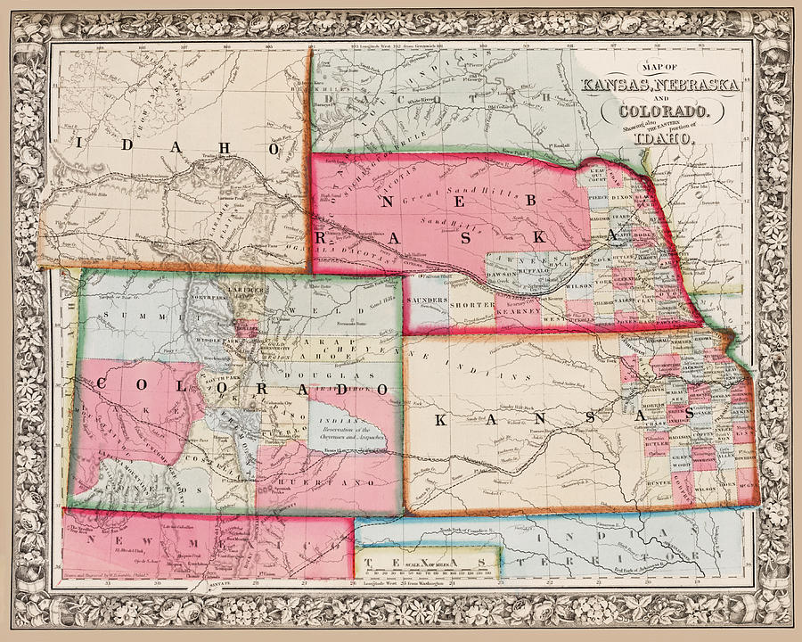 Vintage Digital Art - 1861 Map of Idaho Nebraska Colorado and Kansas by Toby McGuire