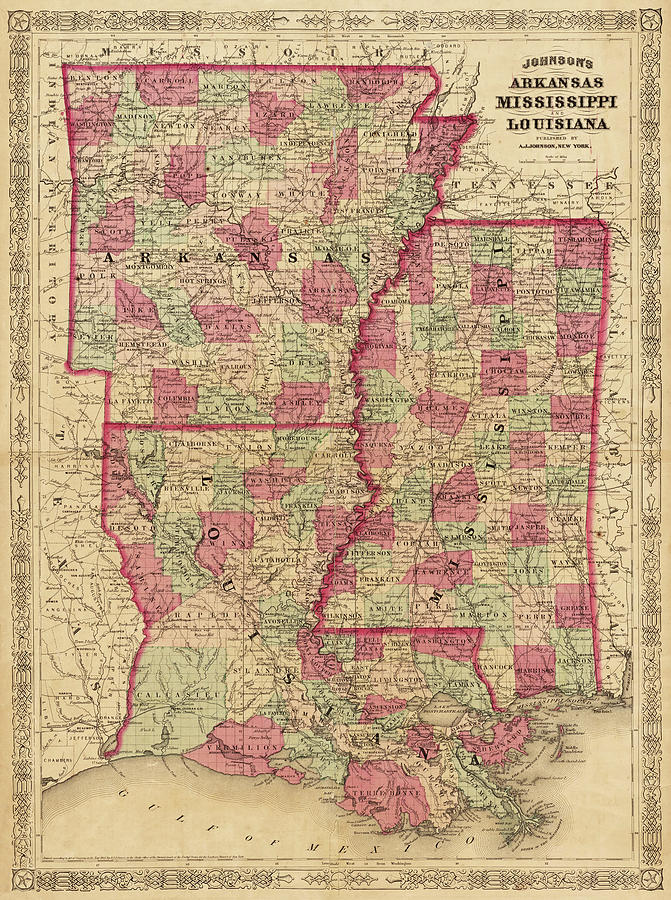 1866 Map of Arkansas Mississippi and Louisiana Historical Map Digital ...