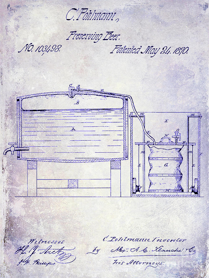 1870 Beer Preserving Patent Blueprint Photograph by Jon Neidert