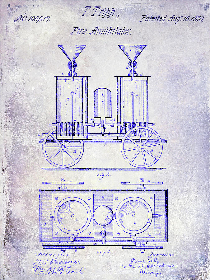 1870 Fire Truck Patent Blueprint Photograph by Jon Neidert