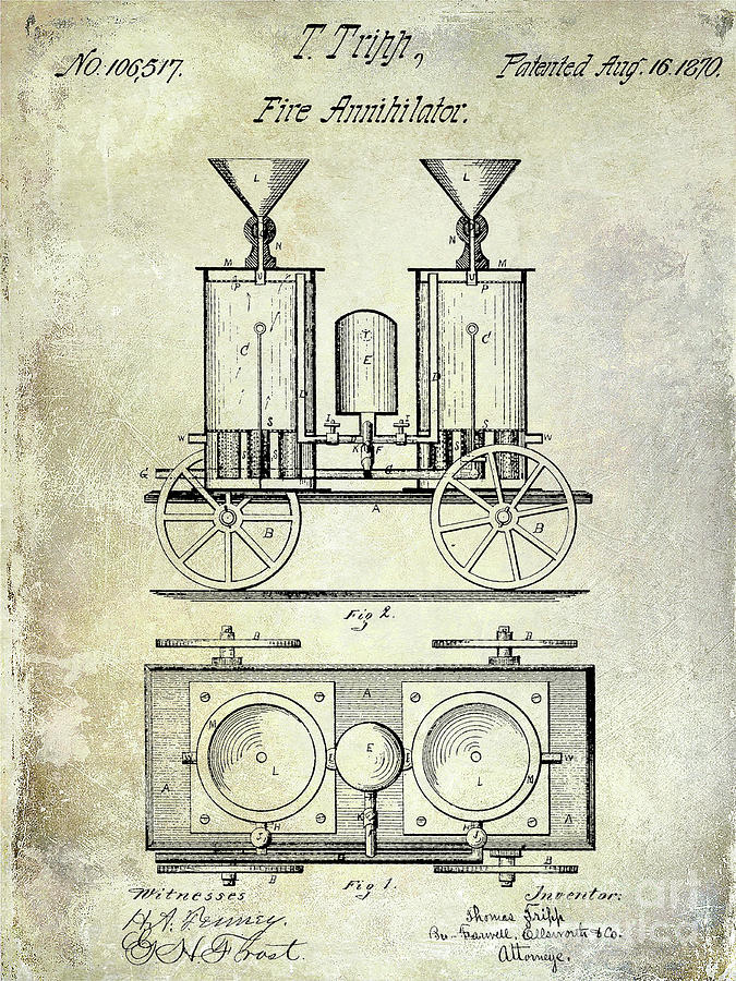 1870 Fire Truck Patent Photograph by Jon Neidert