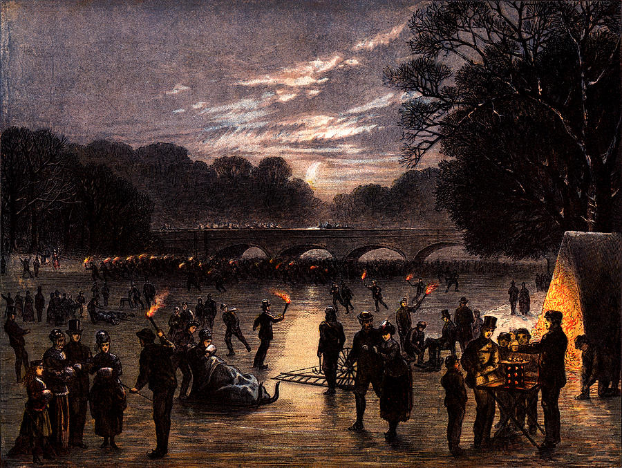 1870 Ice Skating Party London England Painting by Historic Image