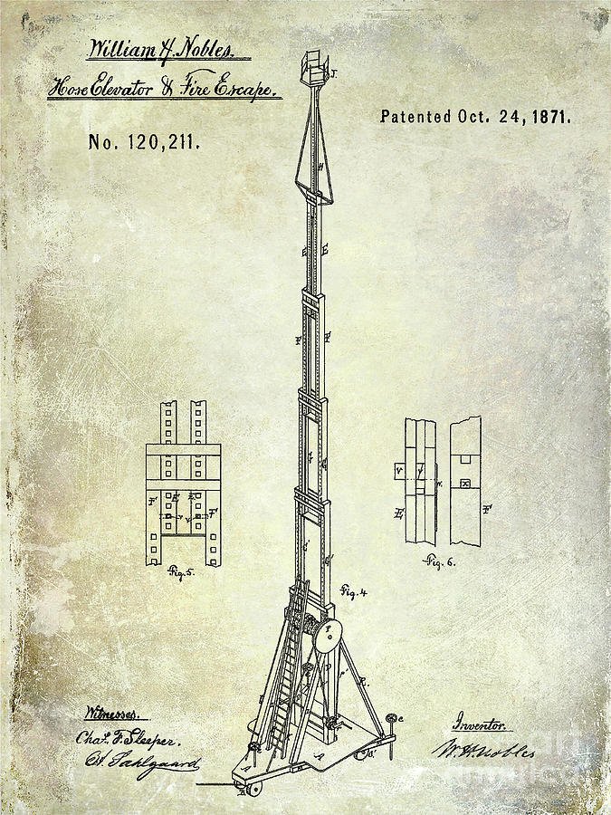 1871 Fire Hose Elevator Patent Photograph by Jon Neidert
