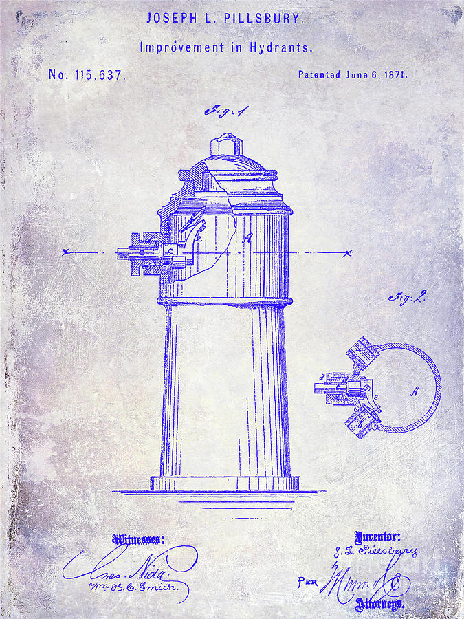1871 Fire Hydrant Patent Blueprint Photograph by Jon Neidert