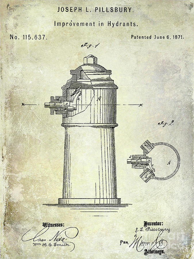 1871 Fire Hydrant Patent Photograph by Jon Neidert