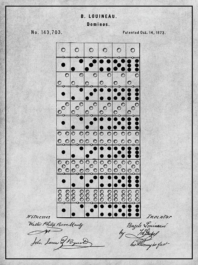 1873 Dominoes Game Gray Patent Print Drawing by Greg Edwards