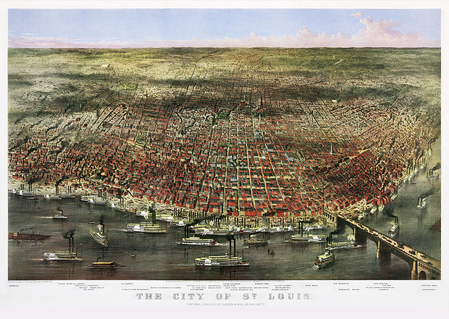 Vintage Mixed Media - 1874 City Of St. Louis By Currier And Ives by Vintage Lavoie