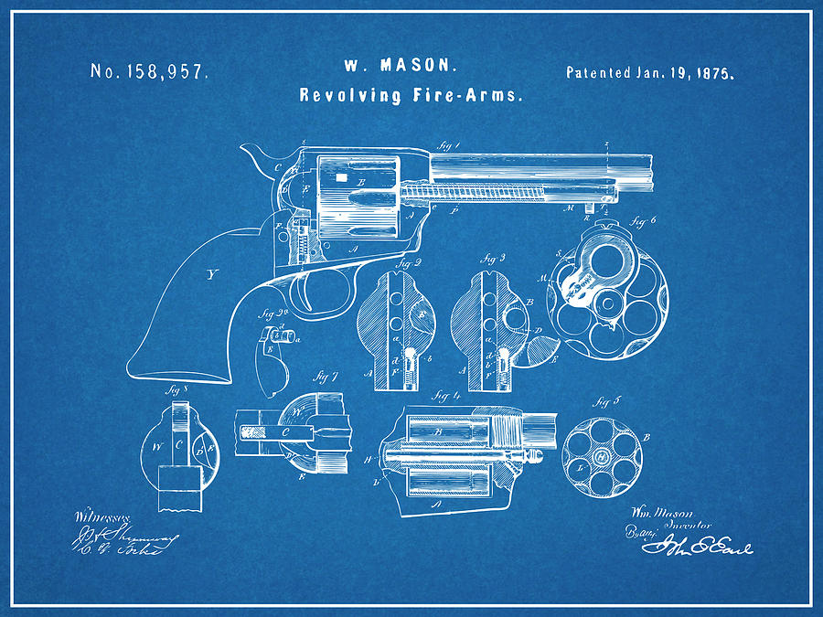 1875 Colt Peacemaker Patent Print Blueprint Drawing by Greg Edwards