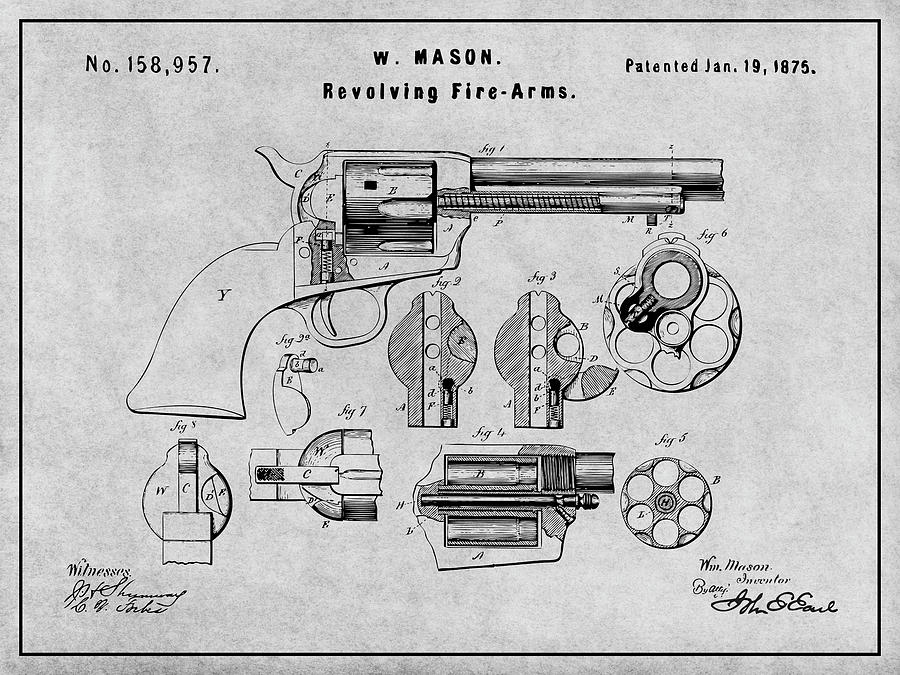 Colt Peacemaker Drawing - 1875 Colt Peacemaker Patent Print Gray by Greg Edwards