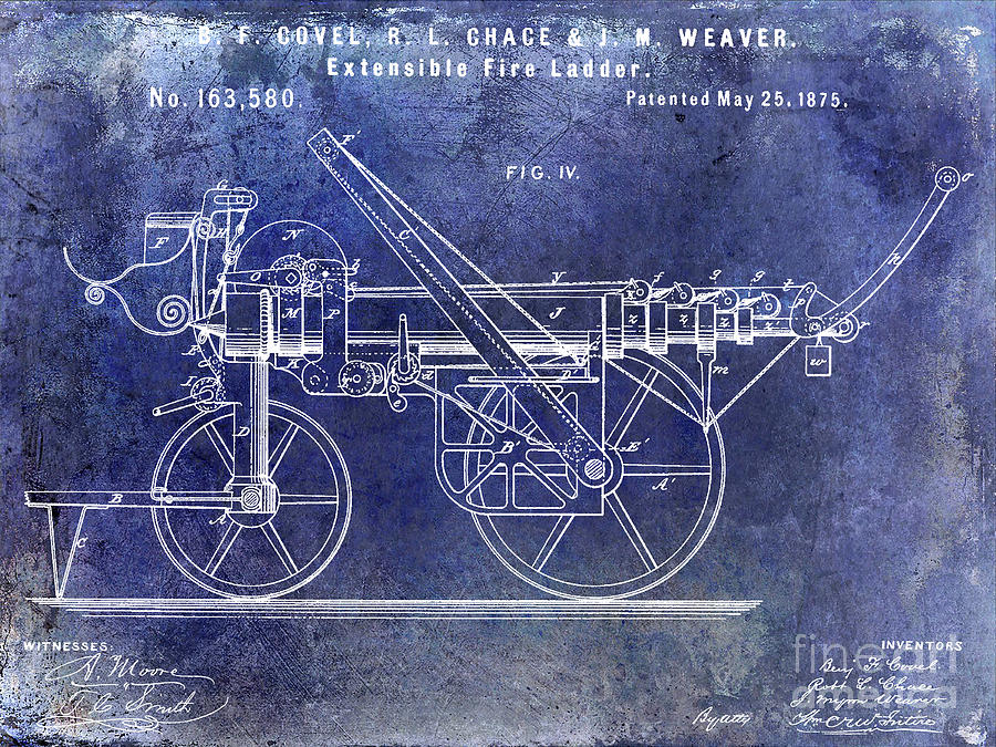 1875 Ladder Truck Patent Blue  Photograph by Jon Neidert