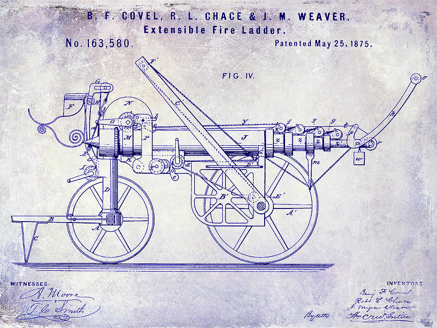 1875 Ladder Truck Patent Blueprint Photograph by Jon Neidert