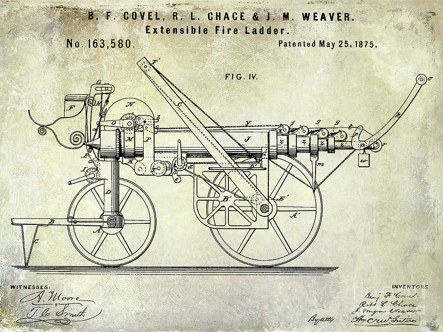 Fire Hydrant Photograph - 1875 Ladder Truck Patent by Jon Neidert