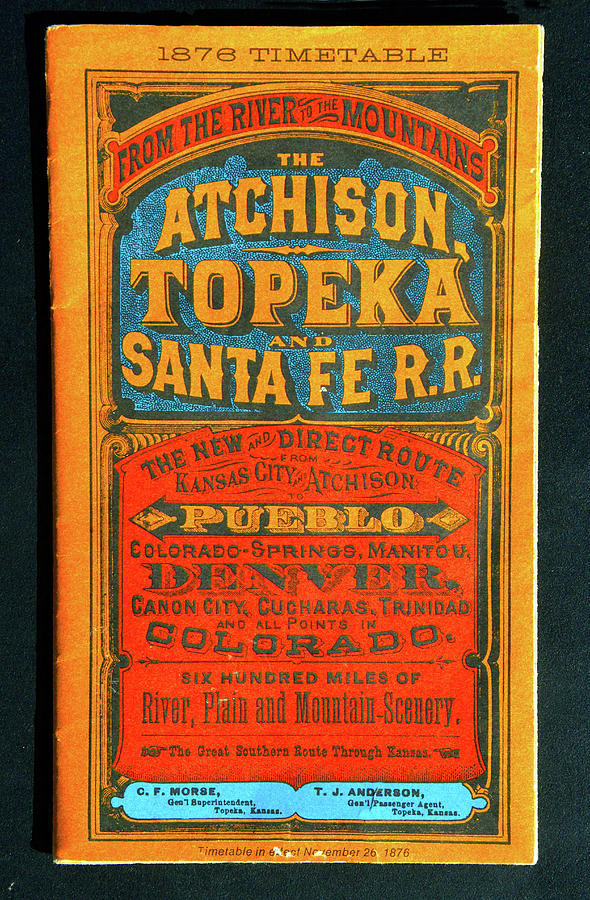 Denver Photograph - 1876 Atchison Topeka and Santa Fe Railroad timetable cover by David Lee Thompson